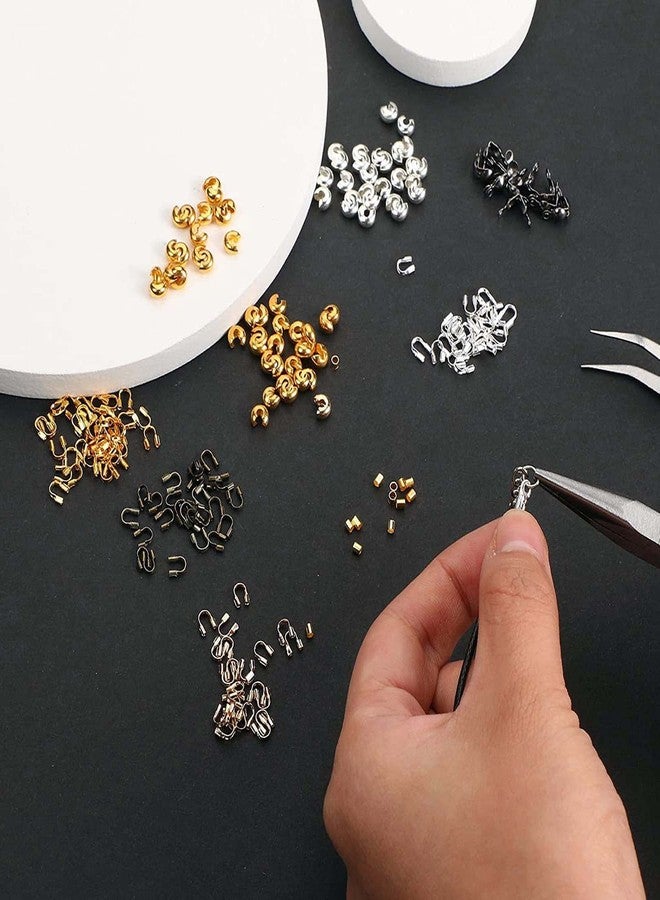 DIY Crafts 450 Pcs, Silver, Brass Tube Crimp Beads Crimp Beads Knot Covers Wire Guardians Bead Tips Knot Covers for DIY Jewelry Bracelets Necklaces Making (Unssort (450 Pcs, Silver) - Image 3